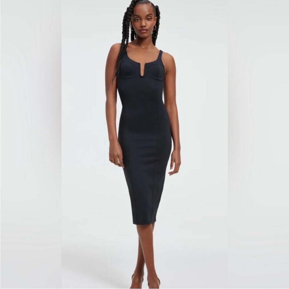 ! New! Good American Scuba Corset Midi Dress with Keyhole Detail size 4
